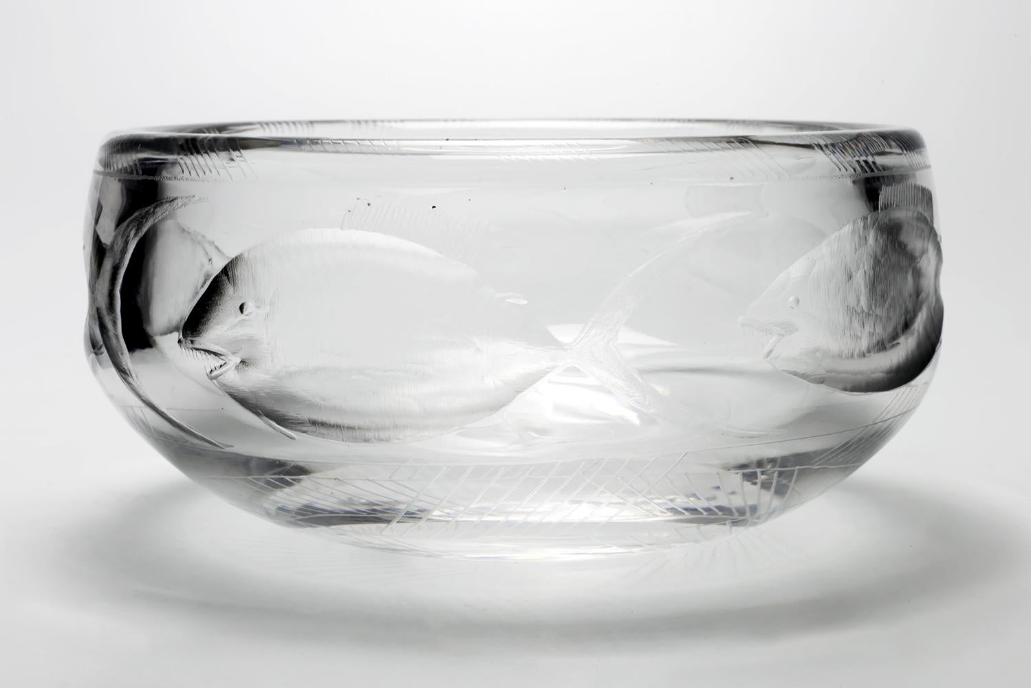 Scandinavian Modern Erik Hoglund / Engraved Bowl 'Crystal' / Boda Glasbruk / 1960s For Sale