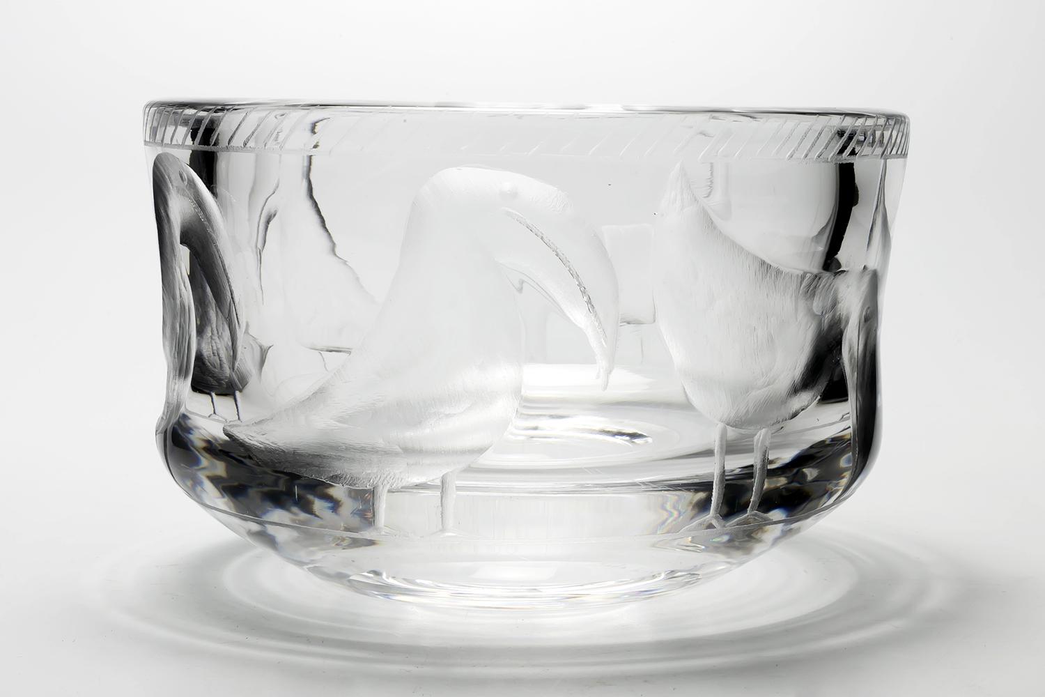 Swedish Erik Hoglund / Engraved Bowl'Crystal' / Boda Glasbruk / 1960s For Sale