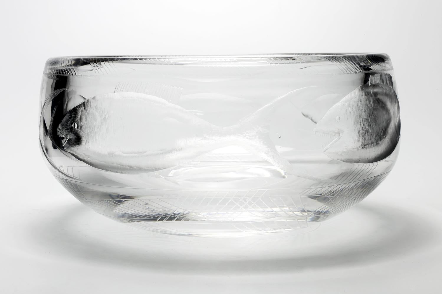 Swedish Erik Hoglund / Engraved Bowl 'Crystal' / Boda Glasbruk / 1960s For Sale