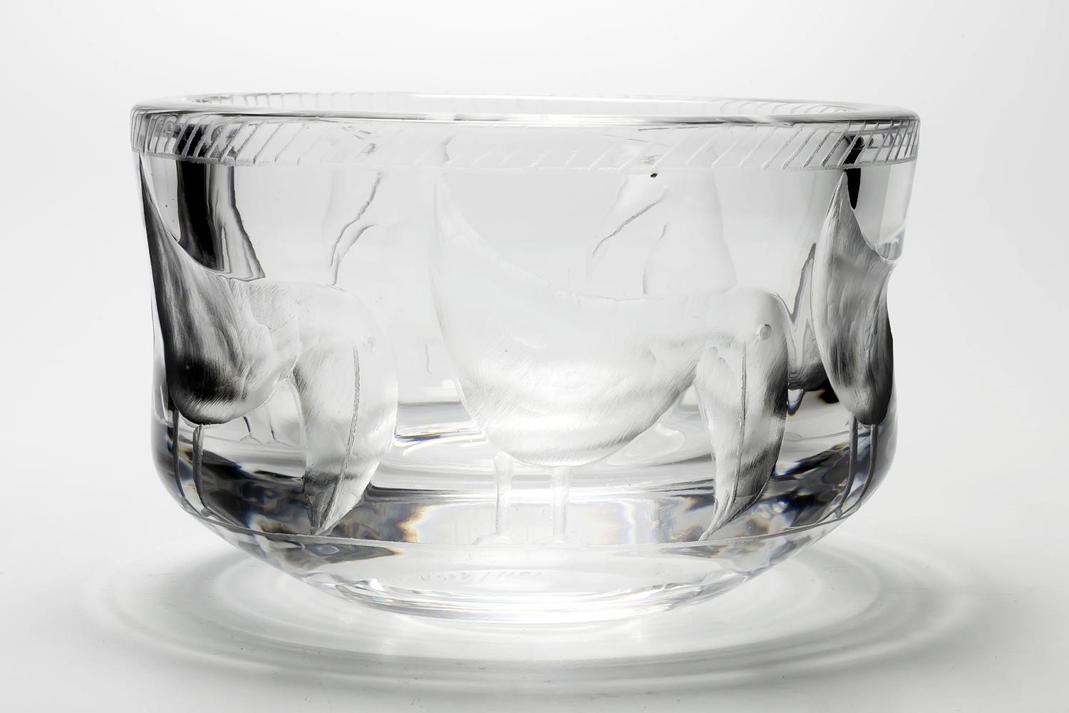 Erik Hoglund / Engraved Bowl'Crystal' / Boda Glasbruk / 1960s In Good Condition For Sale In Shibuya-Ku, JP