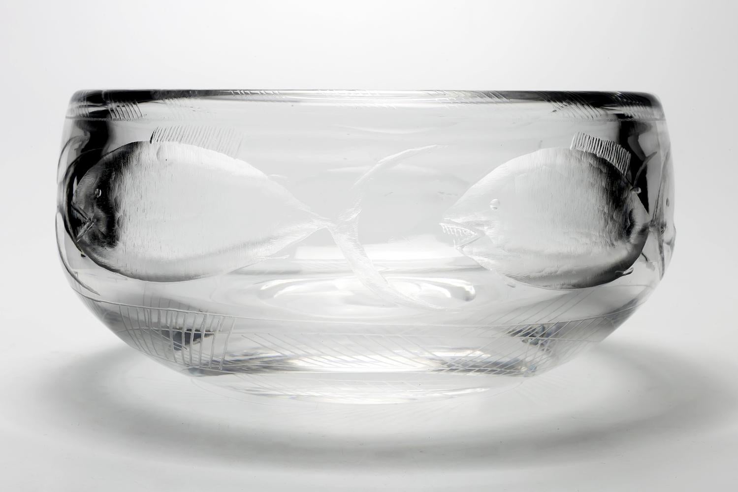 Erik Hoglund / Engraved Bowl 'Crystal' / Boda Glasbruk / 1960s In Good Condition For Sale In Shibuya-Ku, JP