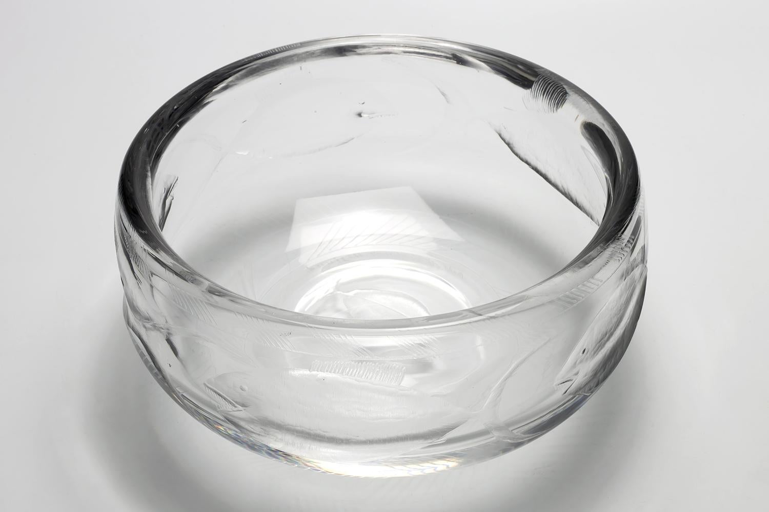Mid-20th Century Erik Hoglund / Engraved Bowl 'Crystal' / Boda Glasbruk / 1960s For Sale