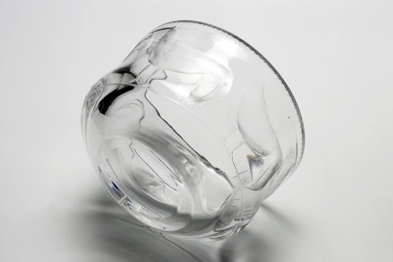 Art Glass Erik Hoglund / Engraved Bowl'Crystal' / Boda Glasbruk / 1960s For Sale