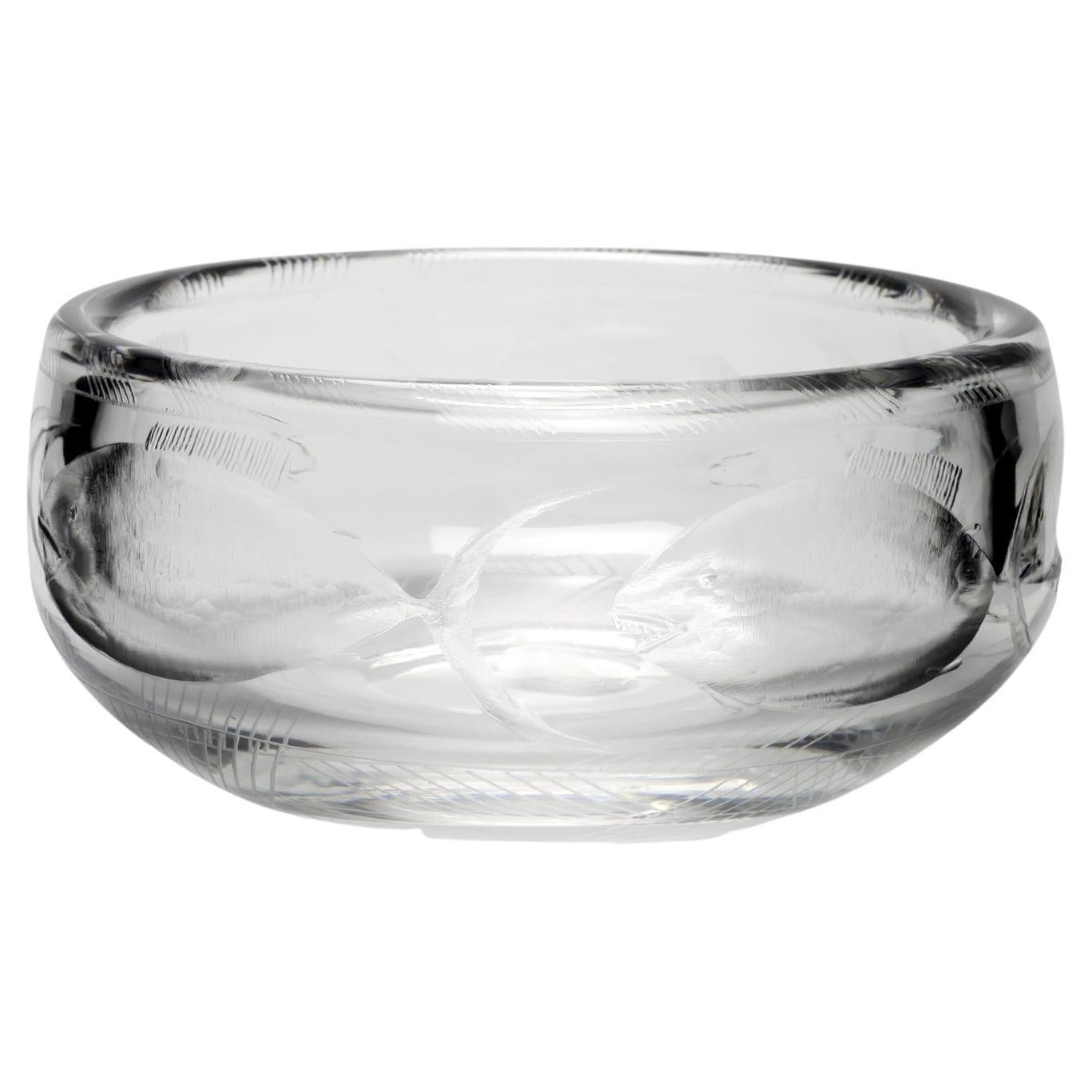 Erik Hoglund / Engraved Bowl 'Crystal' / Boda Glasbruk / 1960s For Sale