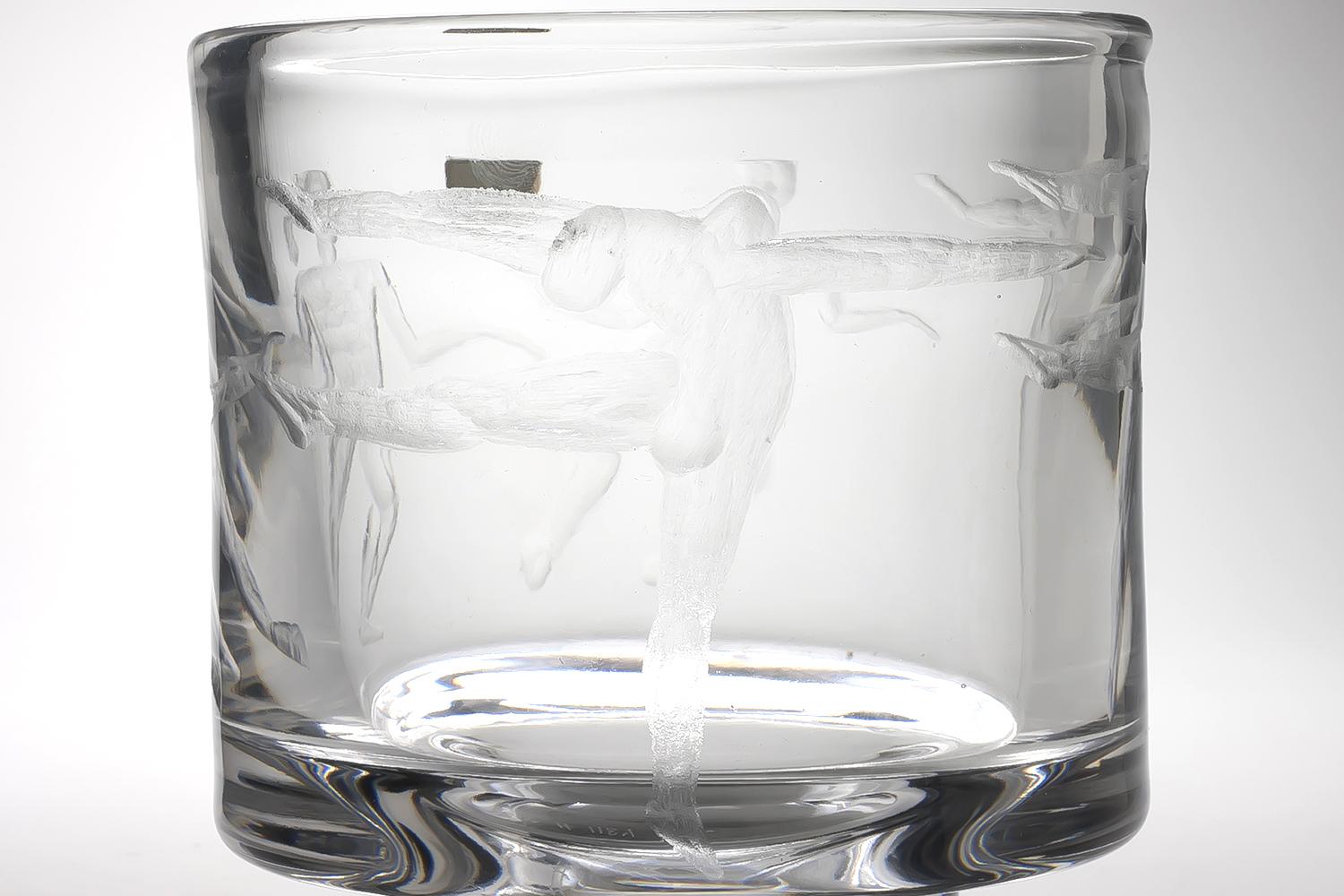 Scandinavian Modern Erik Hoglund / Engraved Vase 'Crystal' / Boda Glasbruk / 1960s For Sale