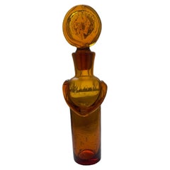 Erik Höglund Figural Art Glass Bottle with Face Stopper for Boda, Sweden, 1950s