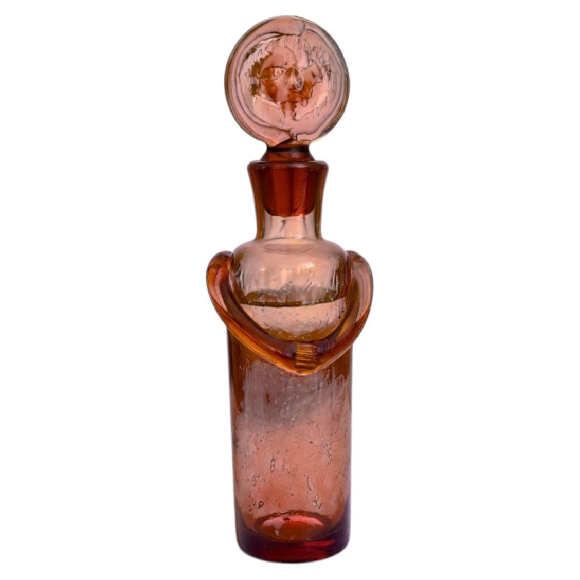 Erik Höglund for Boda, Amber Figural Art Glass Decanter, Sweden, 1950s