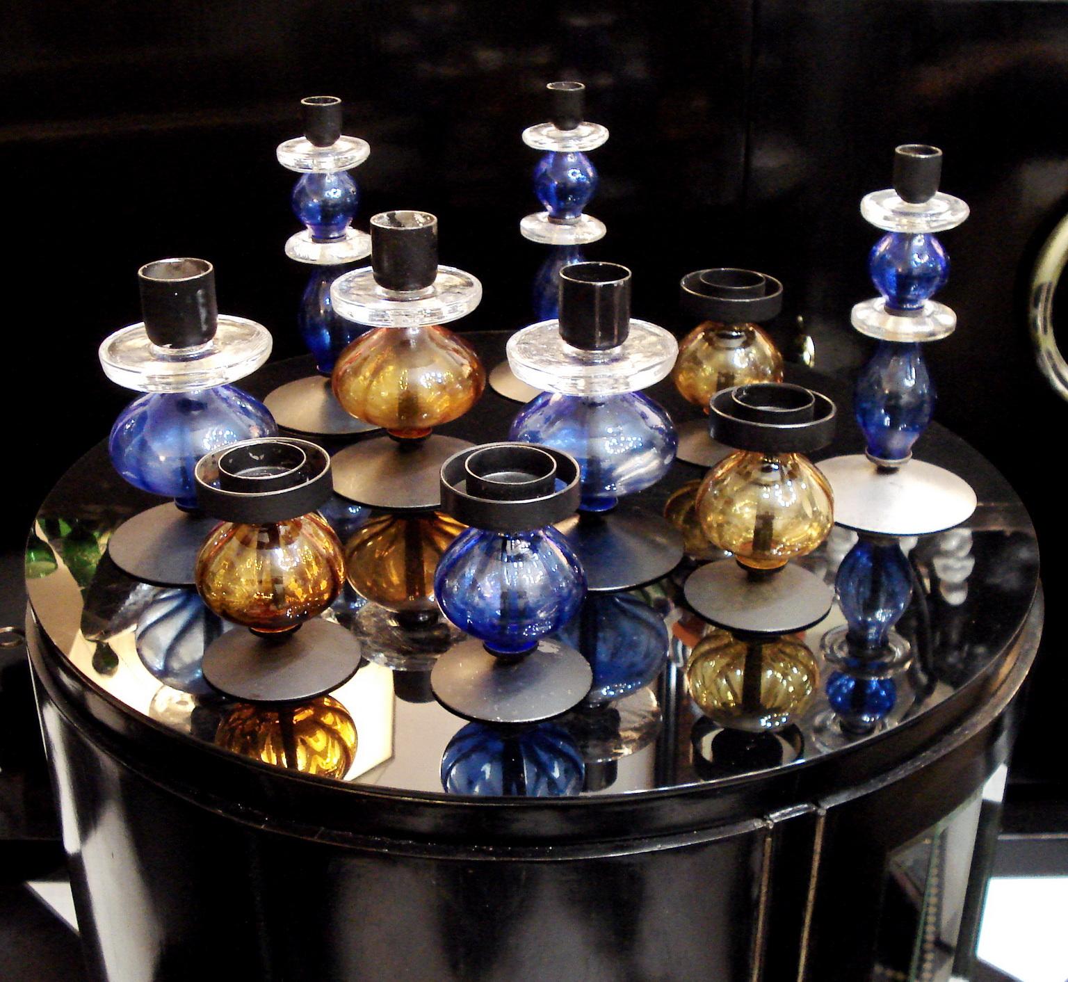 Erik Hoglund for Boda Candleholder with Blue Art Glass 1