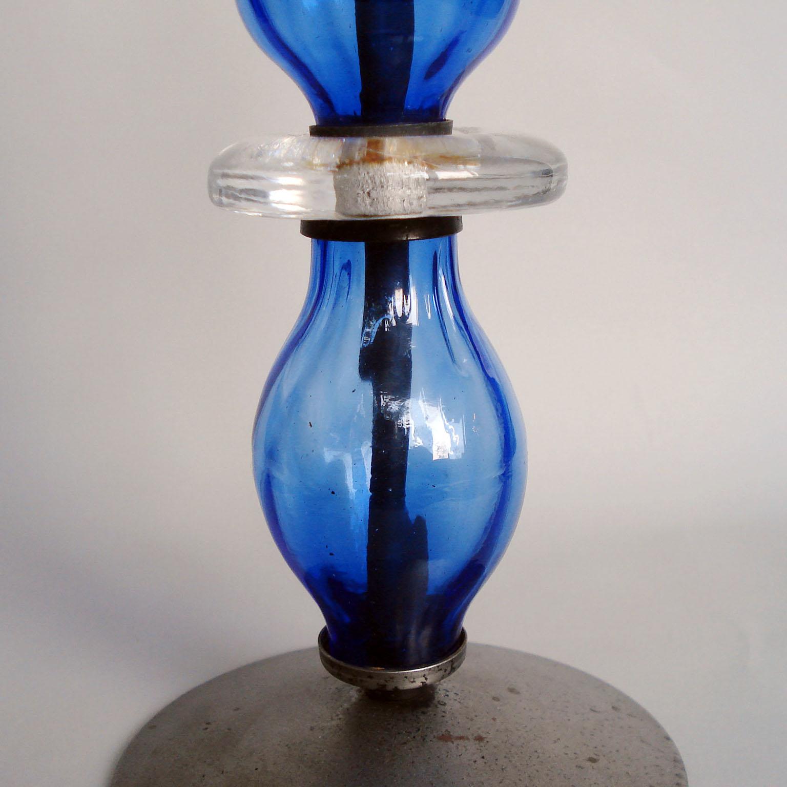 Painted Erik Hoglund for Boda Candleholder with Blue Art Glass