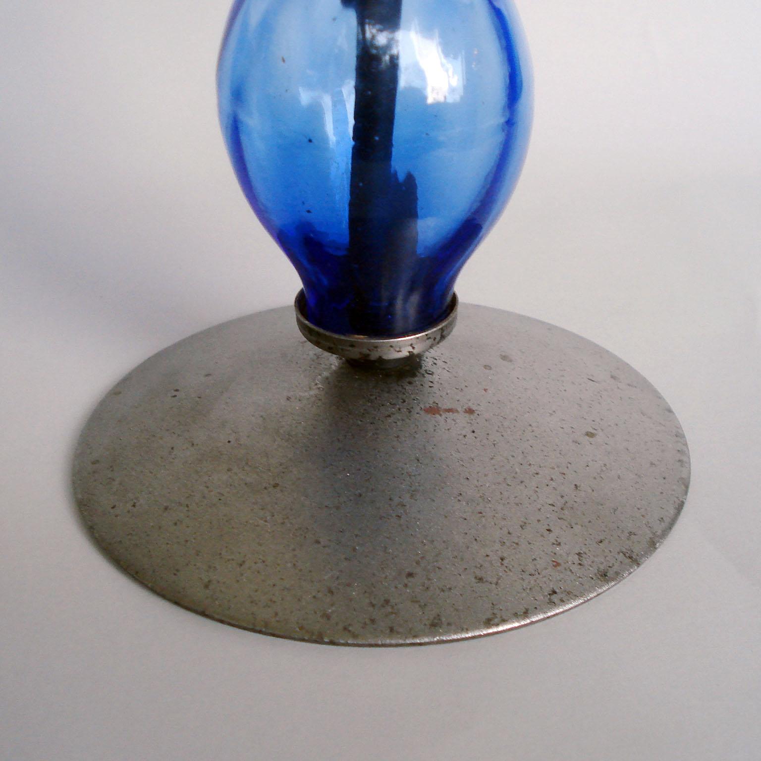 Erik Hoglund for Boda Candleholder with Blue Art Glass In Good Condition In Bochum, NRW