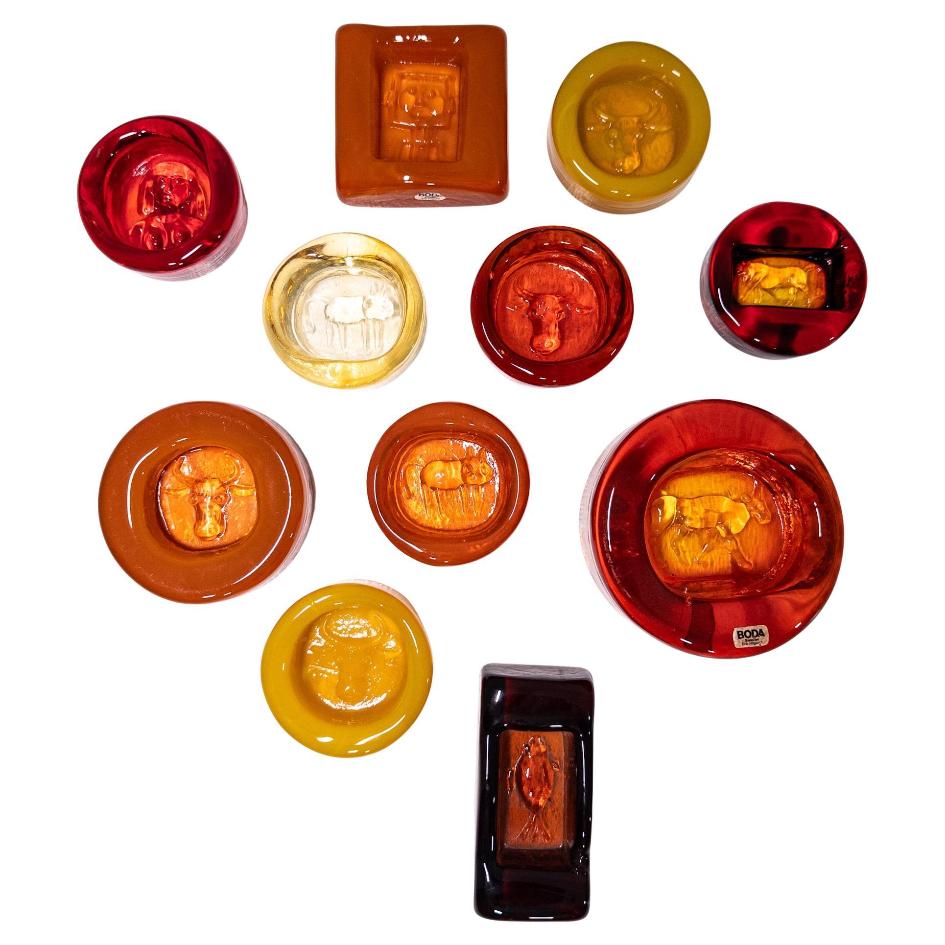 Erik Höglund für Boda Glasbruk - Collection'S von 11 Vintage-Glasaschenbechern, 1960er Jahre