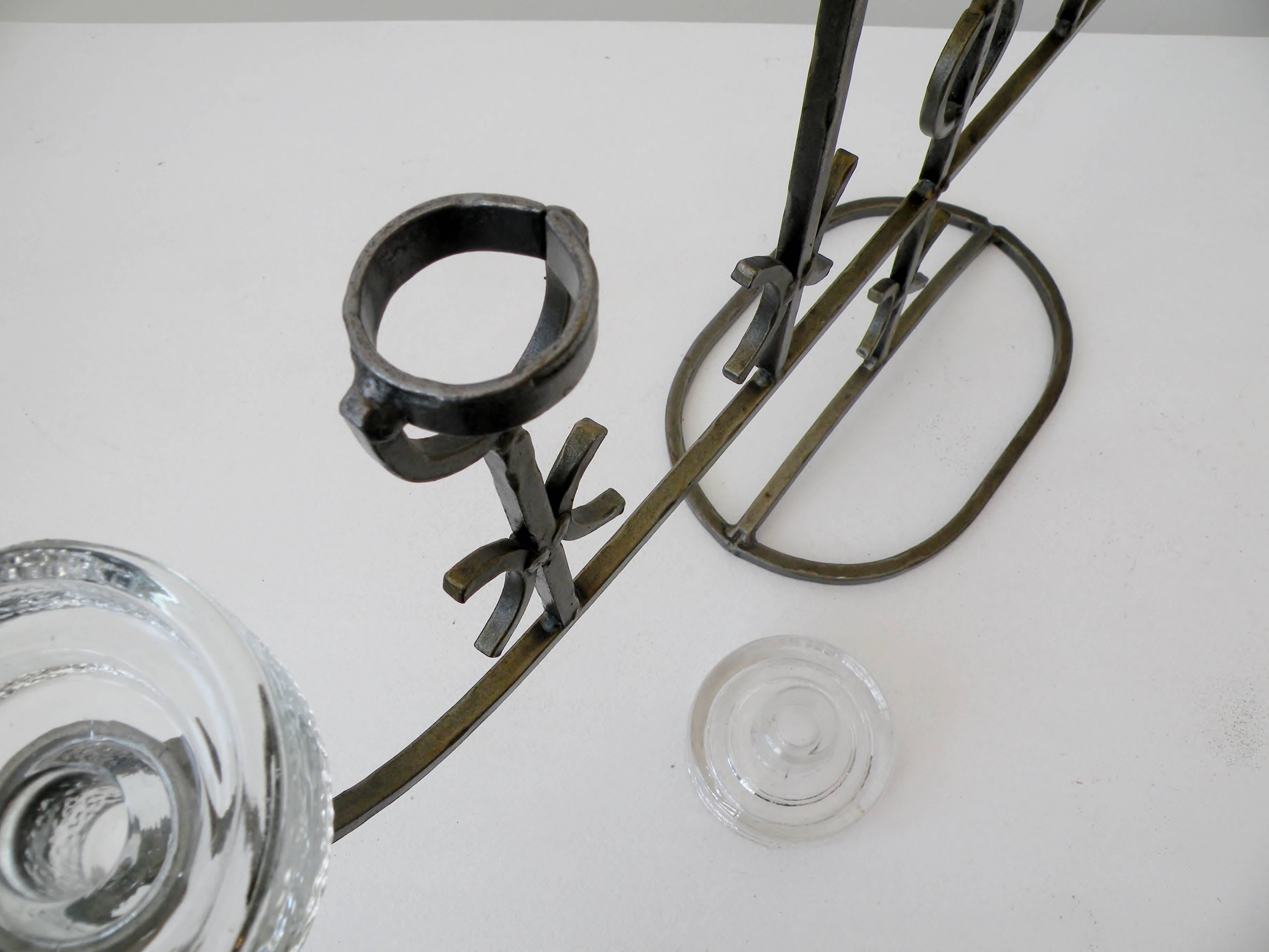 Glass Erik Hoglund for Boda Nova Crystal and Iron Seven-Light Candelabrum For Sale
