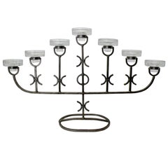Erik Hoglund for Boda Nova Crystal and Iron Seven-Light Candelabrum