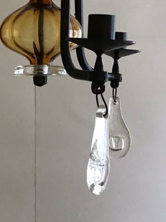 Erik Hoglund for Boda Nova Three-Arm Amber Glass Chandelier
