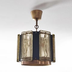 Erik Höglund für Einar Backstrom Ceiling Light "Adam und Eva", Messing und Glas