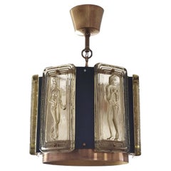 Erik Höglund for Einar Backstrom Ceiling Light "Adam and Eve", Brass and Glass