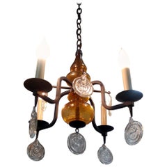 Erik Hoglund for Kosta Boda Art Glass and Iron Chandelier, Offered by La Porte