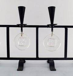 Erik Höglund for Kosta Boda, Candleholder in Cast Iron with Mouth Blown Glasses