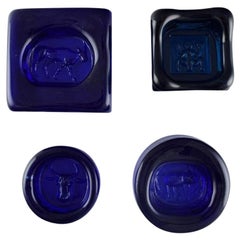 Erik Höglund for Kosta Boda, Four Low Bowls in Blue Art Glass