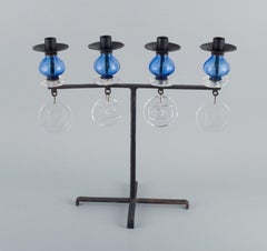 Erik Höglund for Kosta Boda, Large Candle Holder in Cast Iron and Art Glass