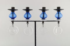 Erik Höglund for Kosta Boda, Large Candle Holder in Cast Iron with Art Glass