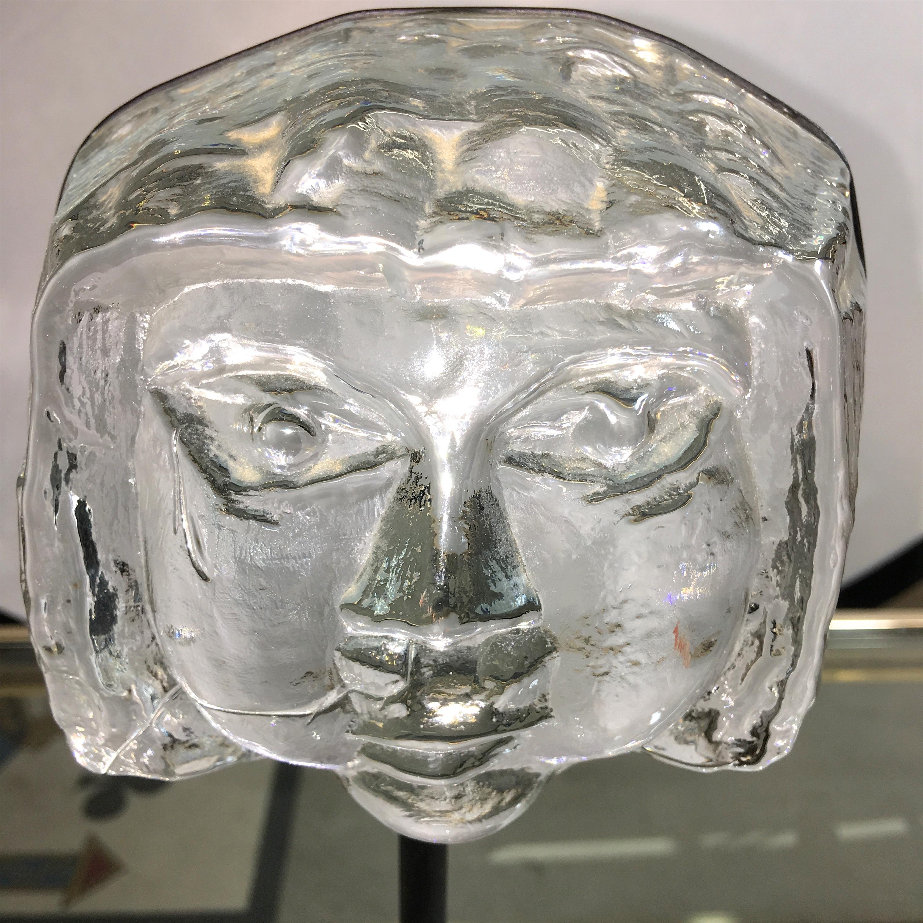 Mid-20th Century Erik Hoglund for Kosta Boda Sweden Art Glass Face on Stand