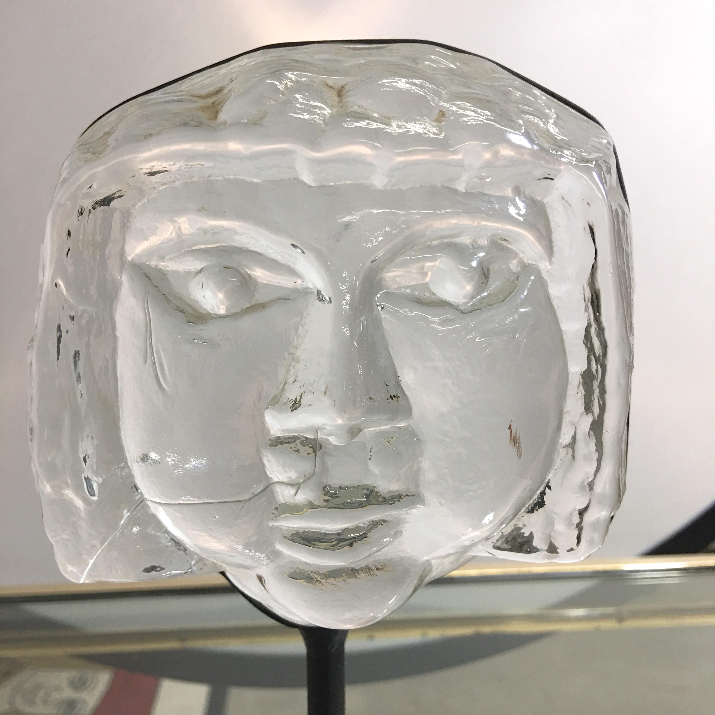 Steel Erik Hoglund for Kosta Boda Sweden Art Glass Face on Stand