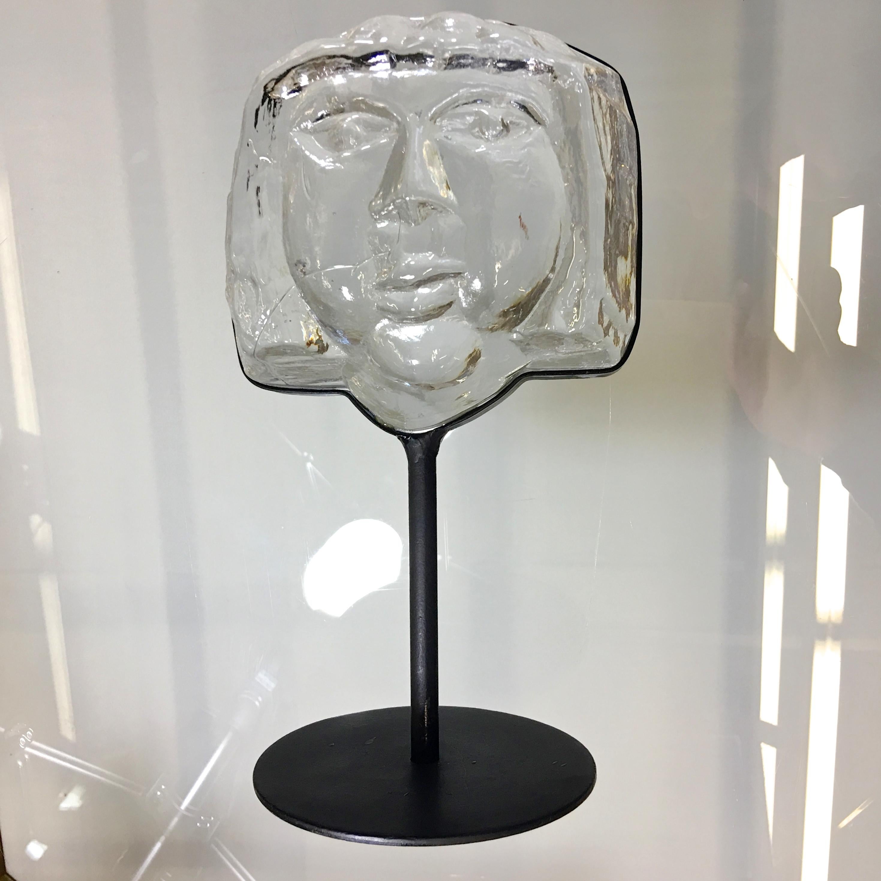 Erik Hoglund for Kosta Boda Sweden Art Glass Face on Stand 8