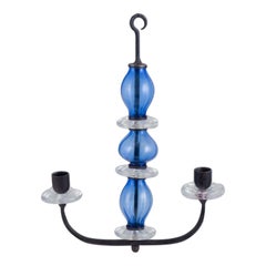 Erik Höglund for Kosta Boda, Sweden. Rare two-armed hanging candle holder