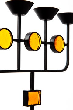 Erik Höglund for Ystad Metall with Yellow Artglas, Candlelabra