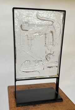 Erik Hoglund Framed Glass Cat Sculpture for Kosta Boda