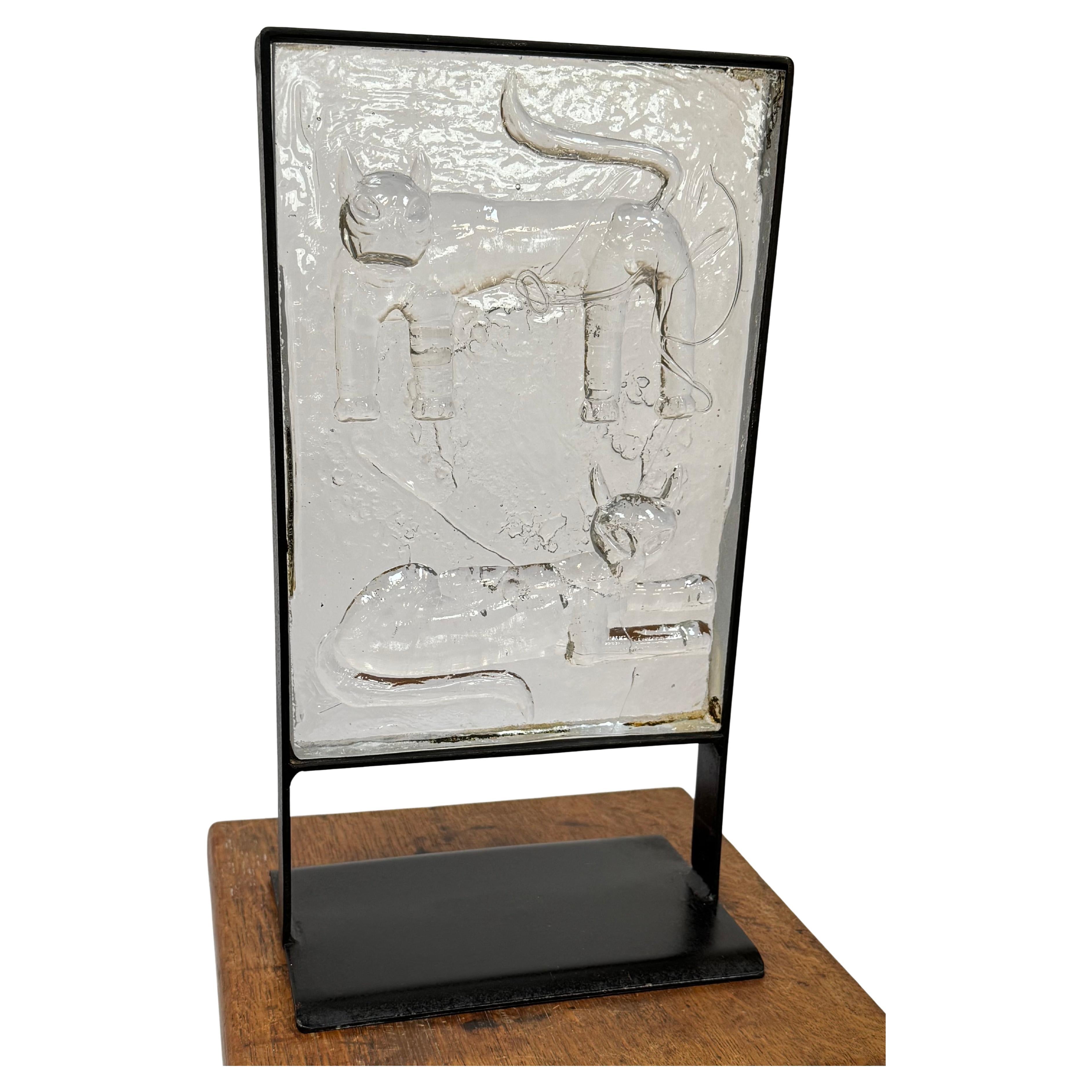 Erik Hoglund Framed Glass Cat Sculpture for Kosta Boda For Sale