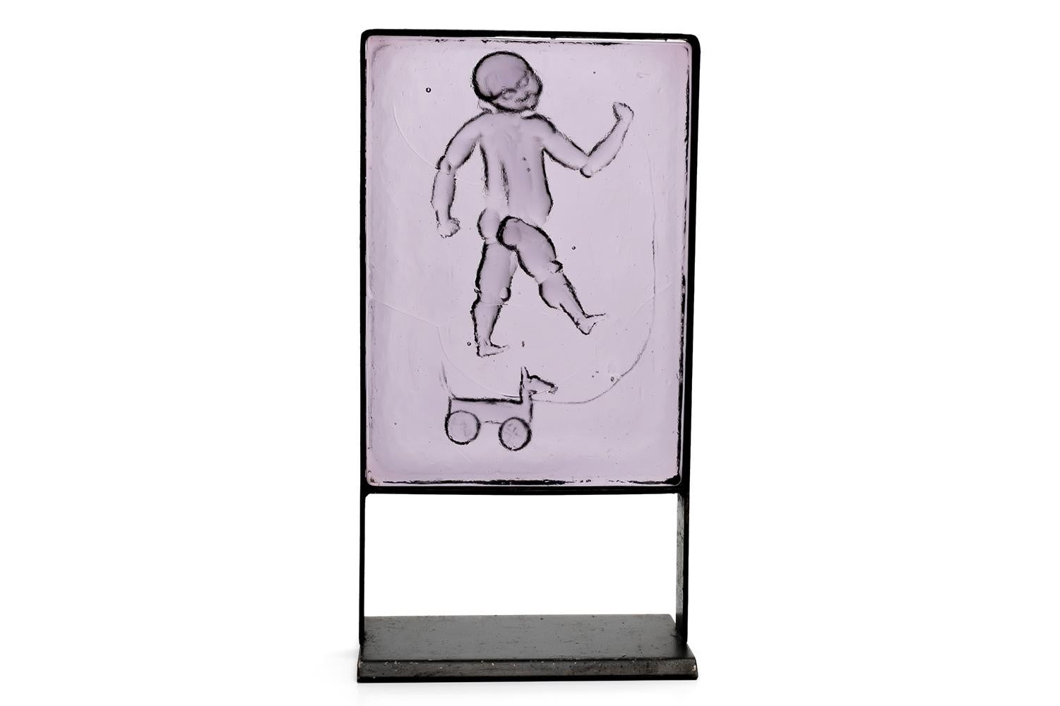 Swedish Erik Hoglund / Glass Relief in Iron Frame / Boda Glasbruk / 1960s For Sale