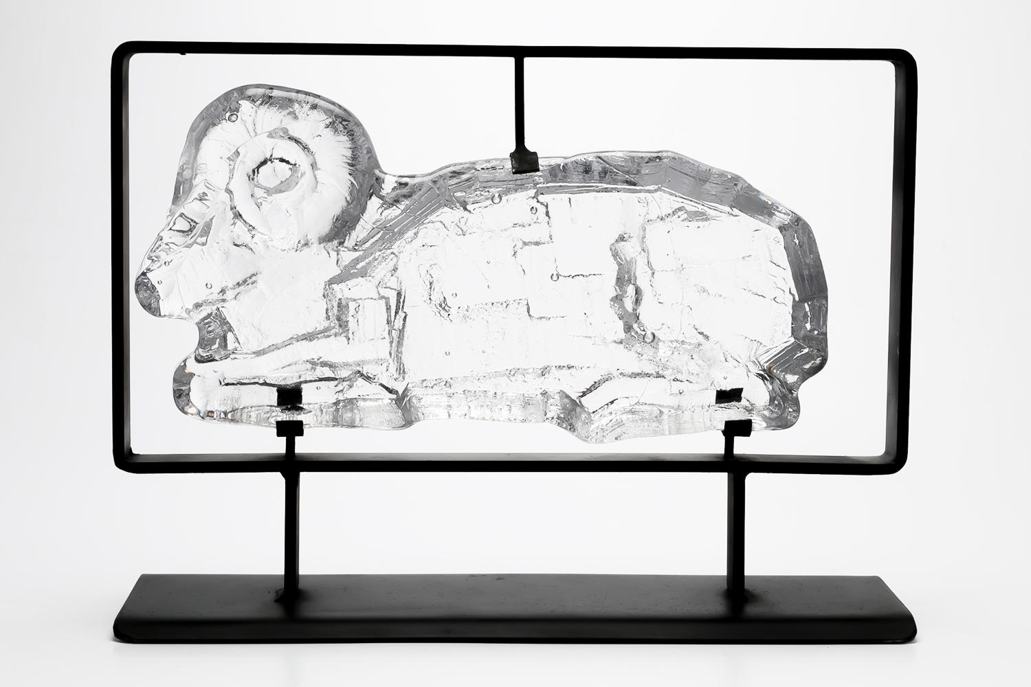 Swedish Erik Hoglund / Glass Relief in Iron Frame / Boda Glasbruk / 1960s