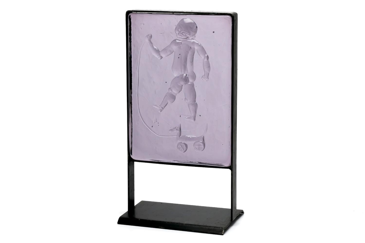 Erik Hoglund / Glass Relief in Iron Frame / Boda Glasbruk / 1960s For Sale