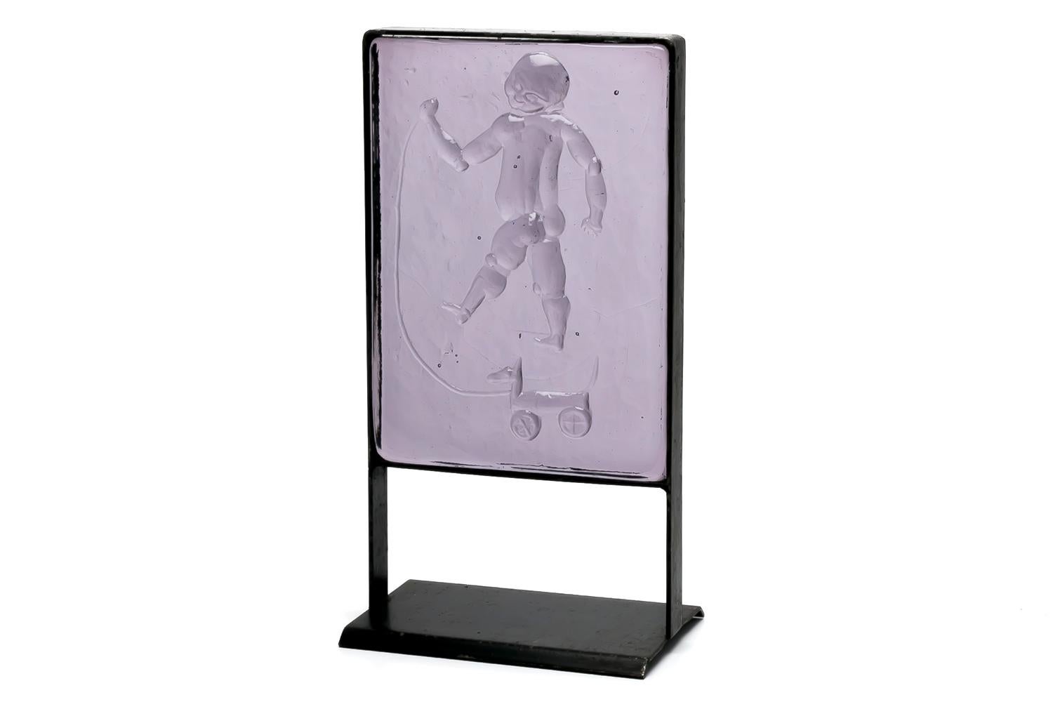 Erik Hoglund / Glass Relief in Iron Frame / Boda Glasbruk / 1960s