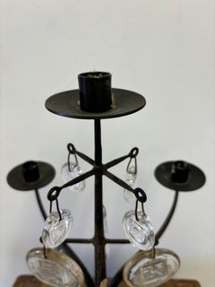 Erik Hoglund Hand Forged Iron Candlabra with Boda Art Glass pendants