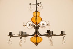 Erik Höglund Hanging Candelabrum/Candelabra/Chandelier. Blown Glass & Iron