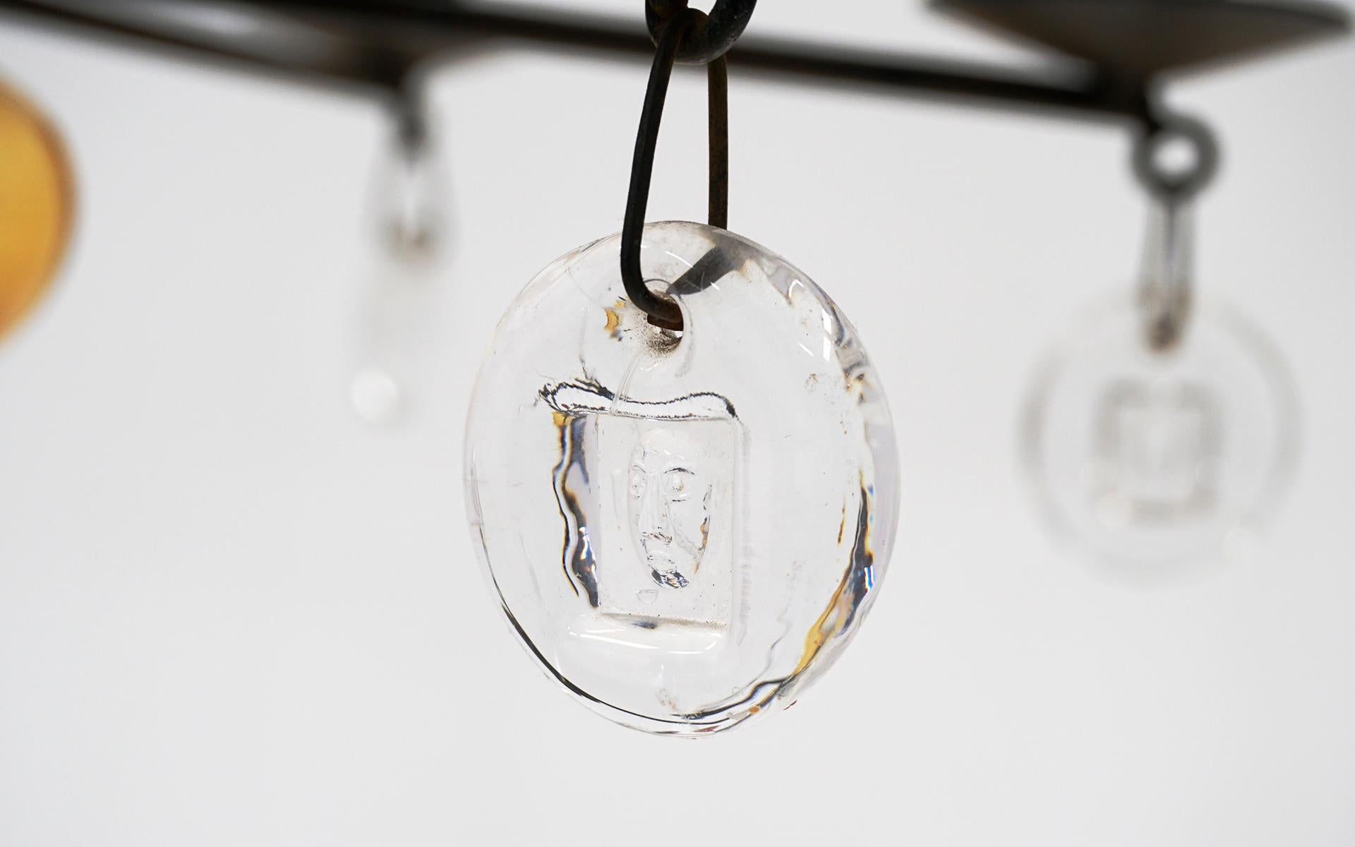 Erik Hoglund Hanging Candelabrum / Candelabra / Chandelier.  Blown Glass, Iron In Good Condition For Sale In Kansas City, MO