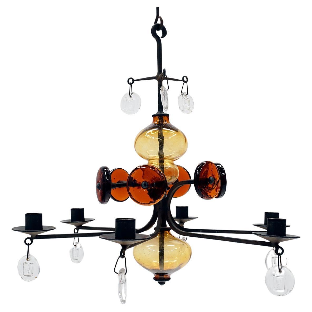 Erik Hoglund Hanging Candelabrum / Candelabra / Chandelier.  Blown Glass, Iron