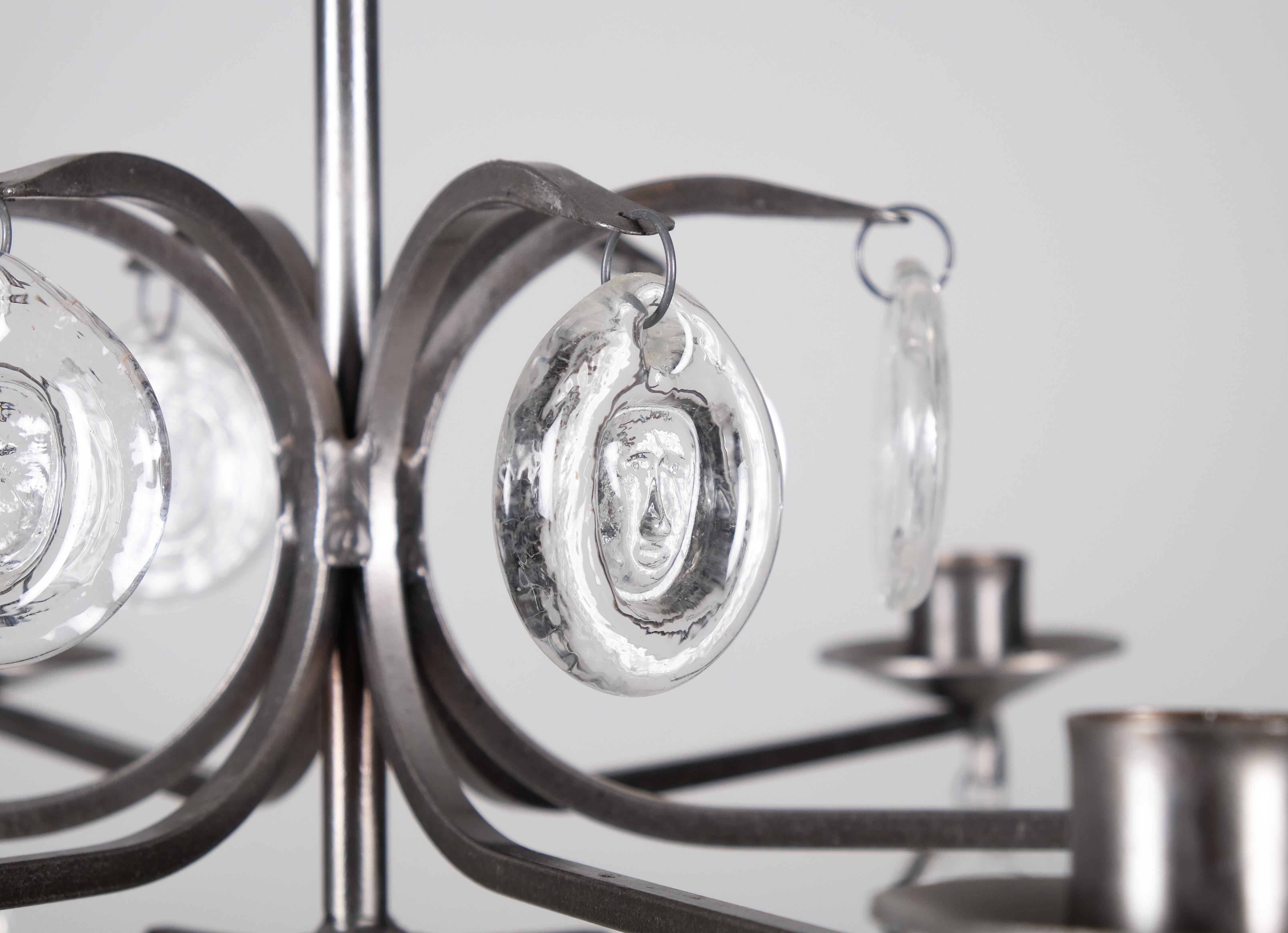 Fine XX secolo Erik Höglund Candelabro/candelabro/manipolatore a sospensione, vetro e ferro in vendita