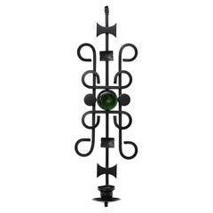 Erik Höglund Inspired Iron & Green Glass Wall Candle Sconce, Sweden, 1960s