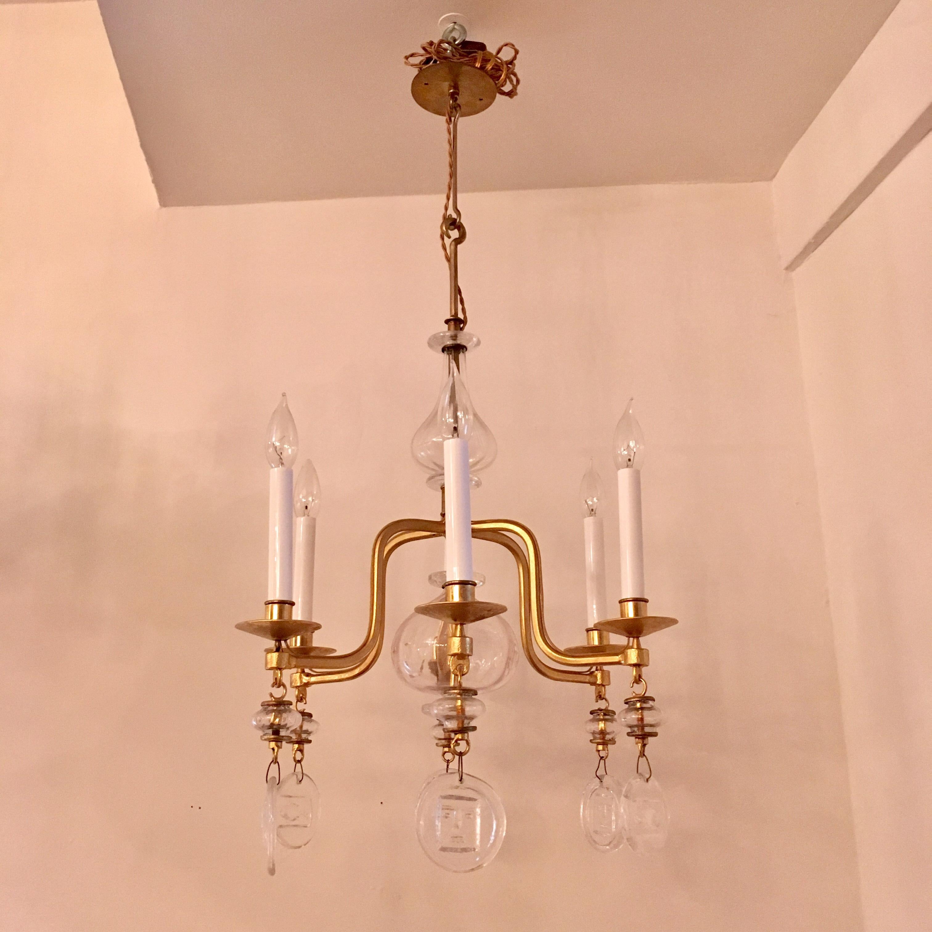 Erik Hoglund Kosta Boda 1960s Gilded Swedish Midcentury Chandelier In Excellent Condition In New York, NY