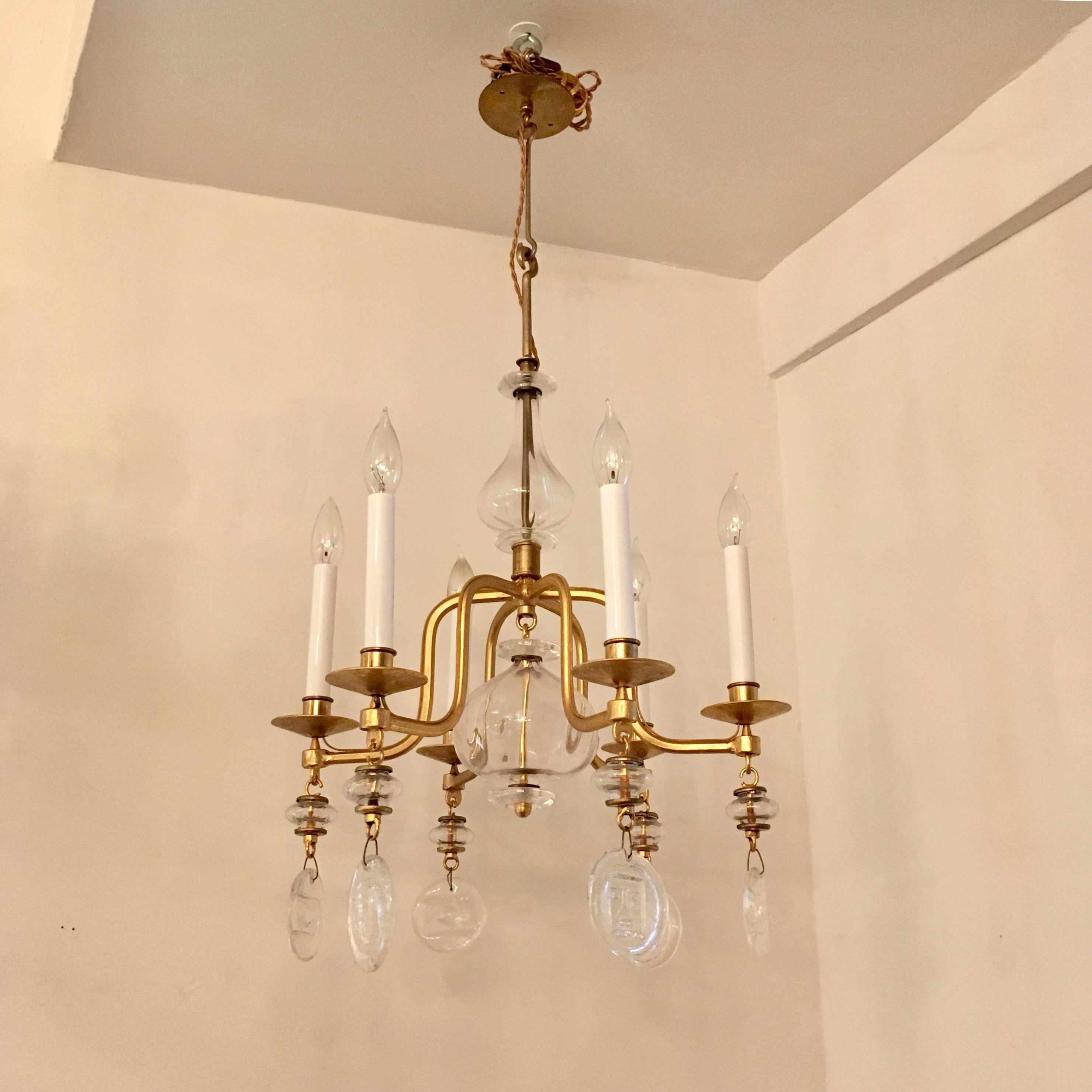 Mid-20th Century Erik Hoglund Kosta Boda 1960s Gilded Swedish Midcentury Chandelier