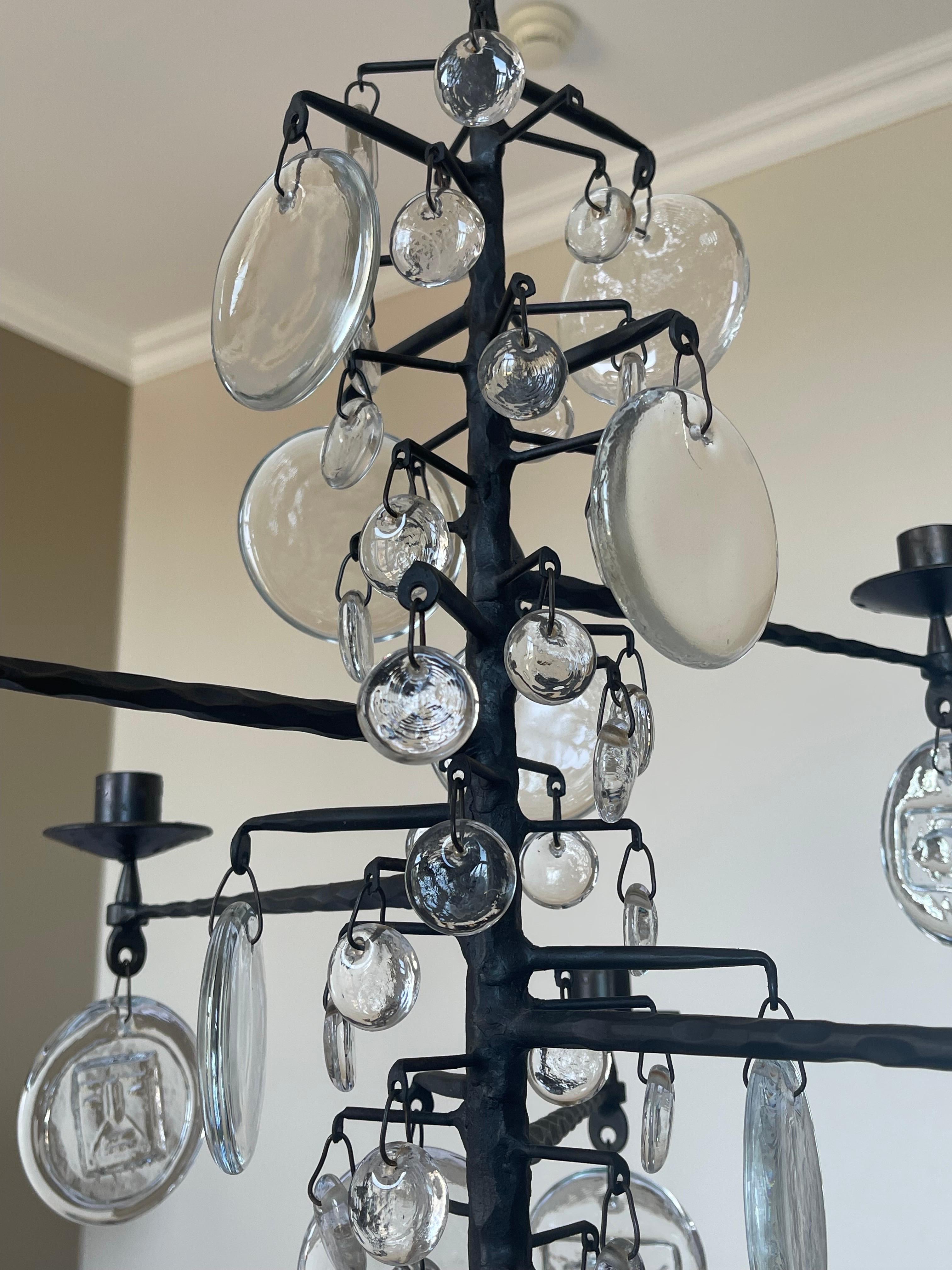 Late 20th Century Erik Hoglund Large Iron and Glass Chandelier, Sweden, circa 1970s For Sale