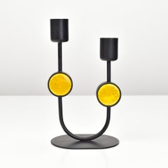 Erik Höglund Mid-Century Modern Glass and Iron Candle Stick for Ystad Sweden