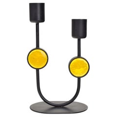 Erik Höglund Mid-Century Modern Glass and Iron Candle Stick for Ystad Sweden