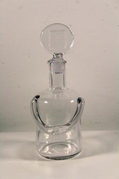 Erik Hoglund Midcentury Modern Clear Glass Decanter People Male Sweden, 1960s