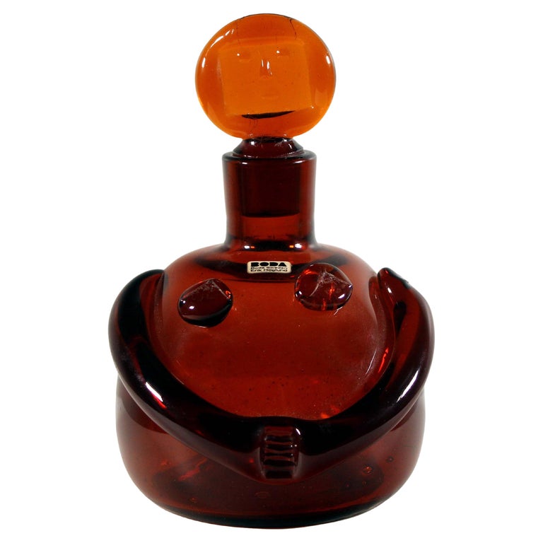 Erik Hoglund MidCentury Modern Orange Glass Decanter People Female Sweden 1960s For Sale at 1stDibs
