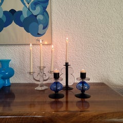 Erik Hoglund, Paar Kerzenhalter, blaues und klares Glas, Mid-Century, Schweden